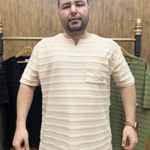 تیشرت یقه کوبایی کنفی سایز بزرگ ( 908 )