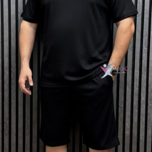 ست تیشرت و شلوارک بیسیک میله ای سایزبزرگ ( 8272 )