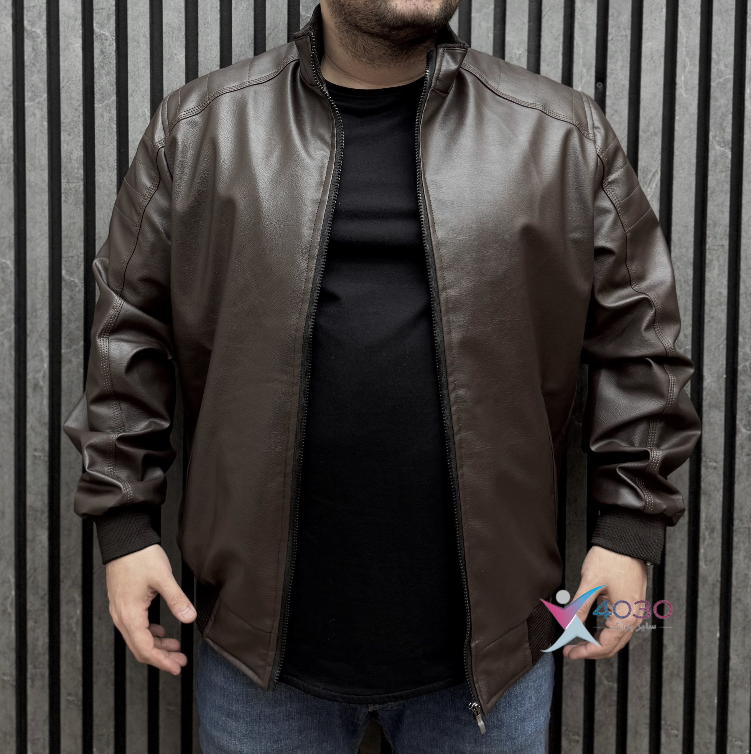 کاپشن چرم بیسیک Brown سایزبزرگ ( 5320 ) - Image 4