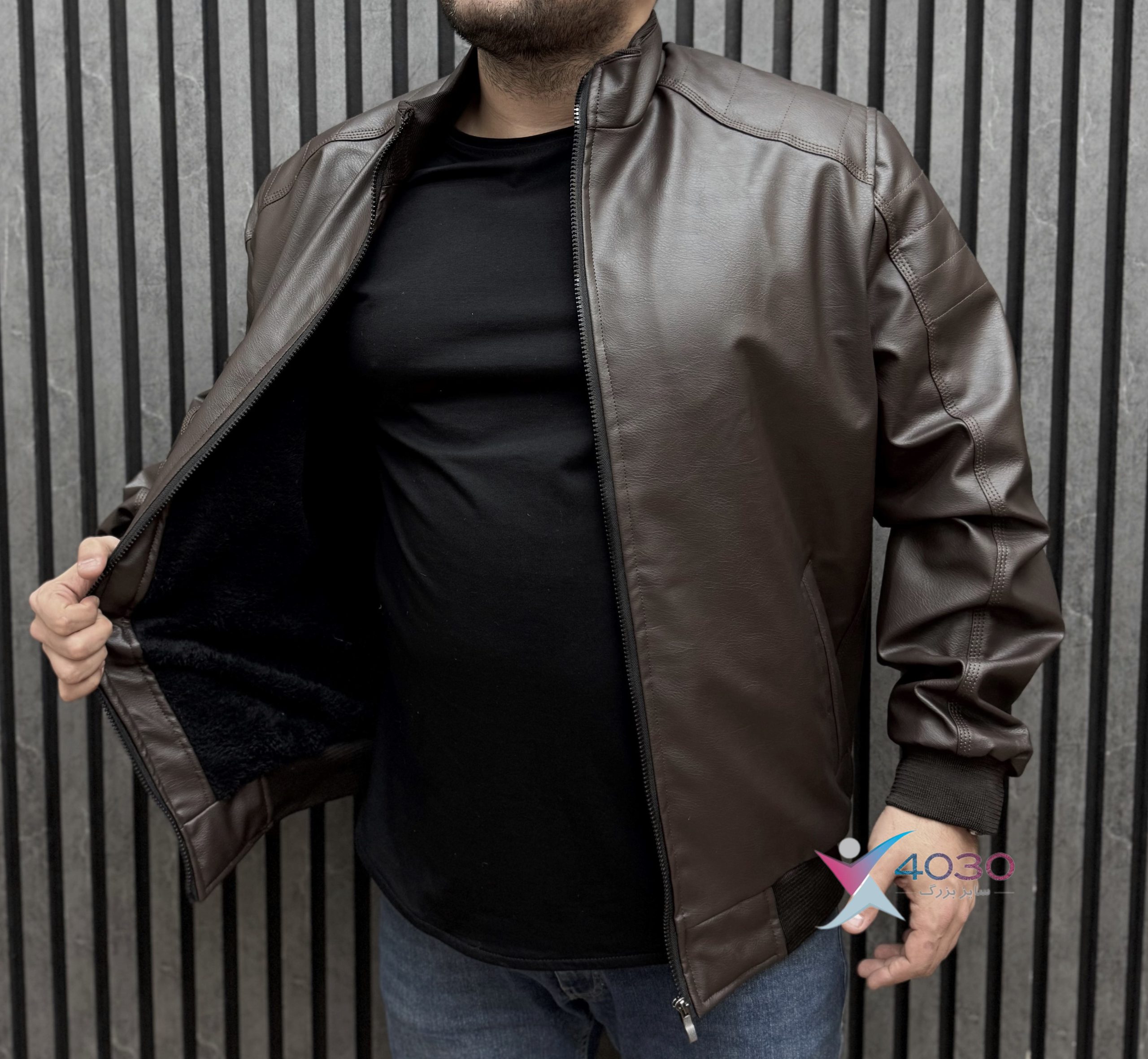 کاپشن چرم بیسیک Brown سایزبزرگ ( 5320 ) - Image 2