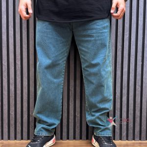 شلوار جین کمرکش دمپا ساده سایزبزرگ ( 3809 )