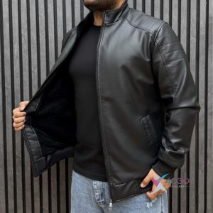 کاپشن چرم بیسیک BLACK سایزبزرگ ( 5299 )