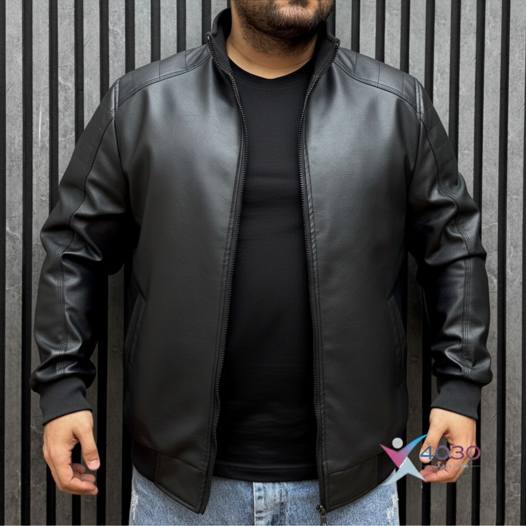 کاپشن چرم بیسیک BLACK سایزبزرگ ( 5299 ) - Image 3