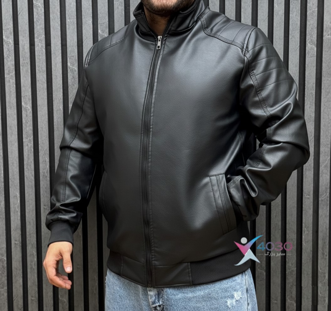 کاپشن چرم بیسیک BLACK سایزبزرگ ( 5299 ) - Image 4