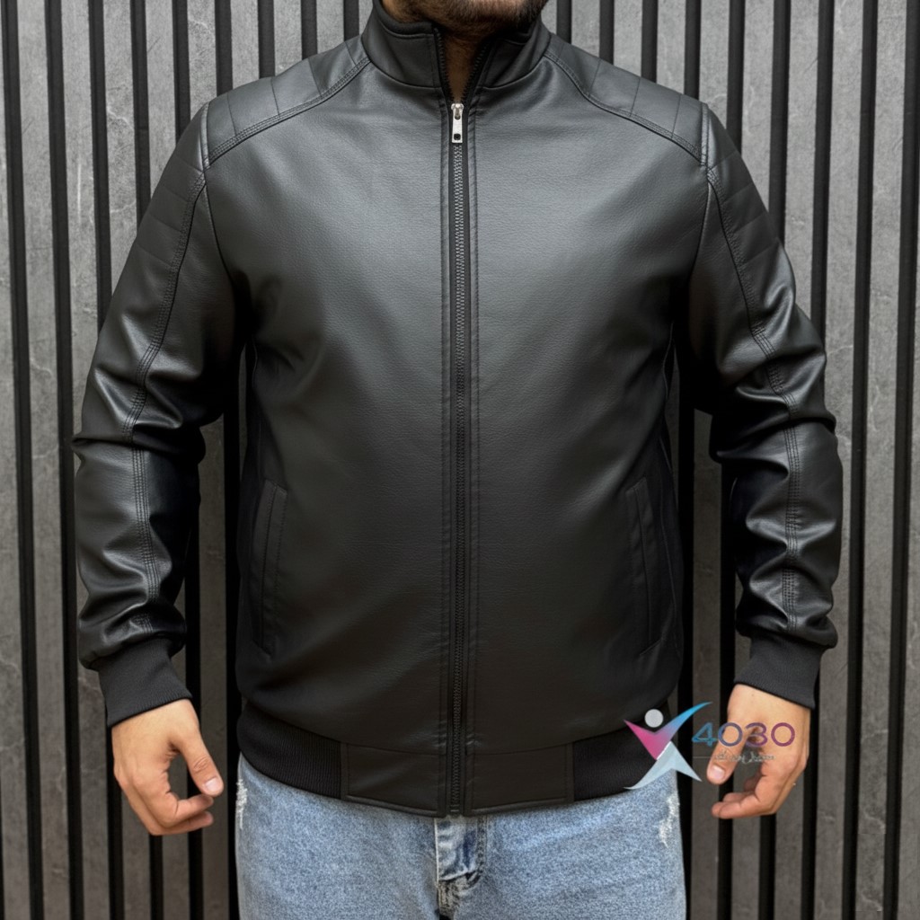 کاپشن چرم بیسیک BLACK سایزبزرگ ( 5299 ) - Image 5