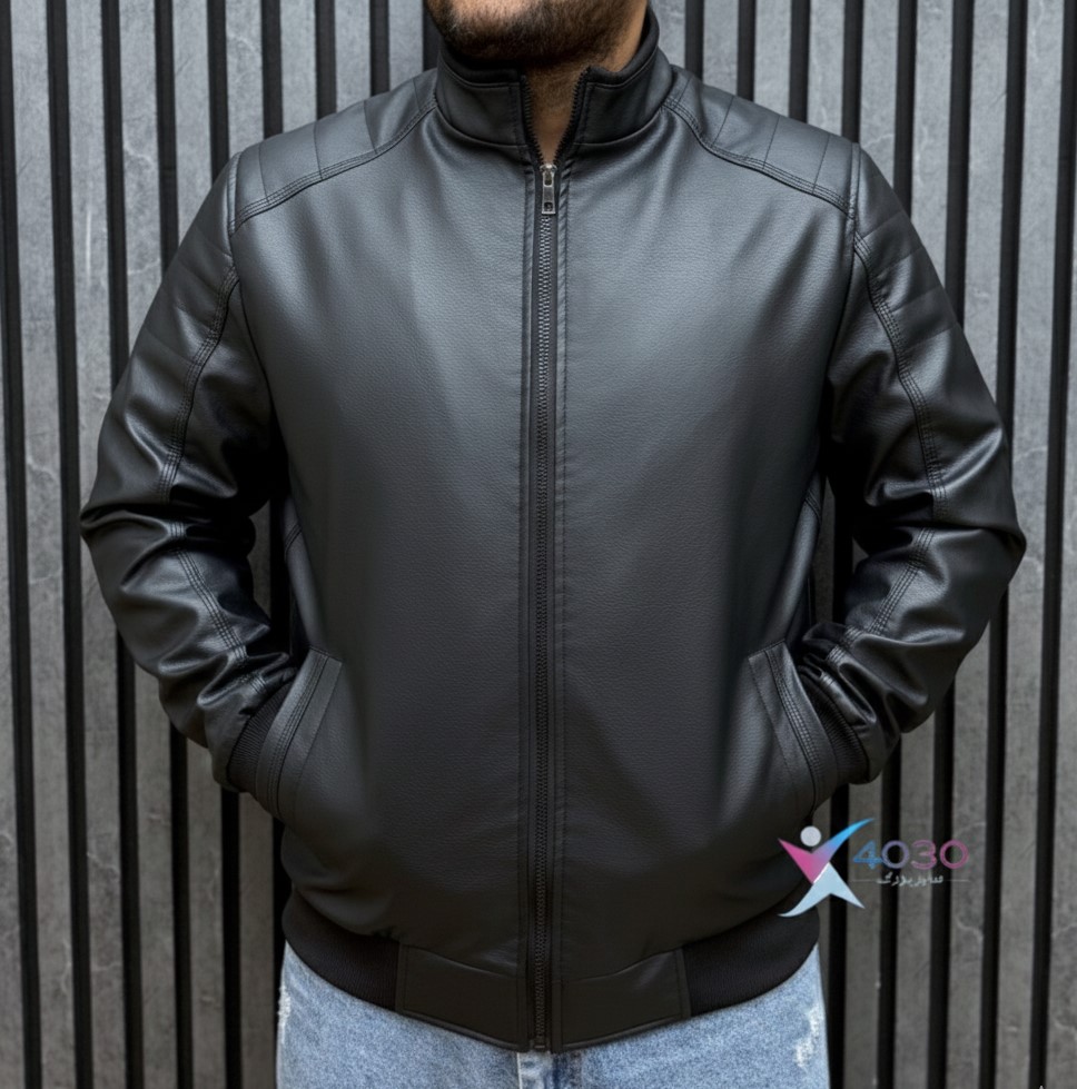 کاپشن چرم بیسیک BLACK سایزبزرگ ( 5299 ) - Image 6