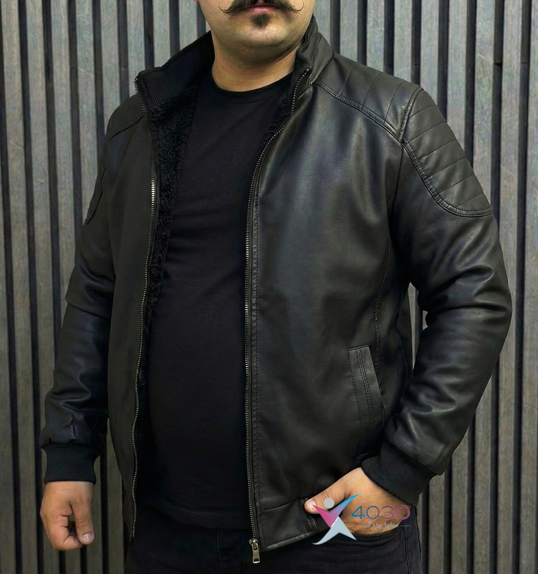 کاپشن چرم بیسیک BLACK سایزبزرگ ( 5299 ) - Image 7