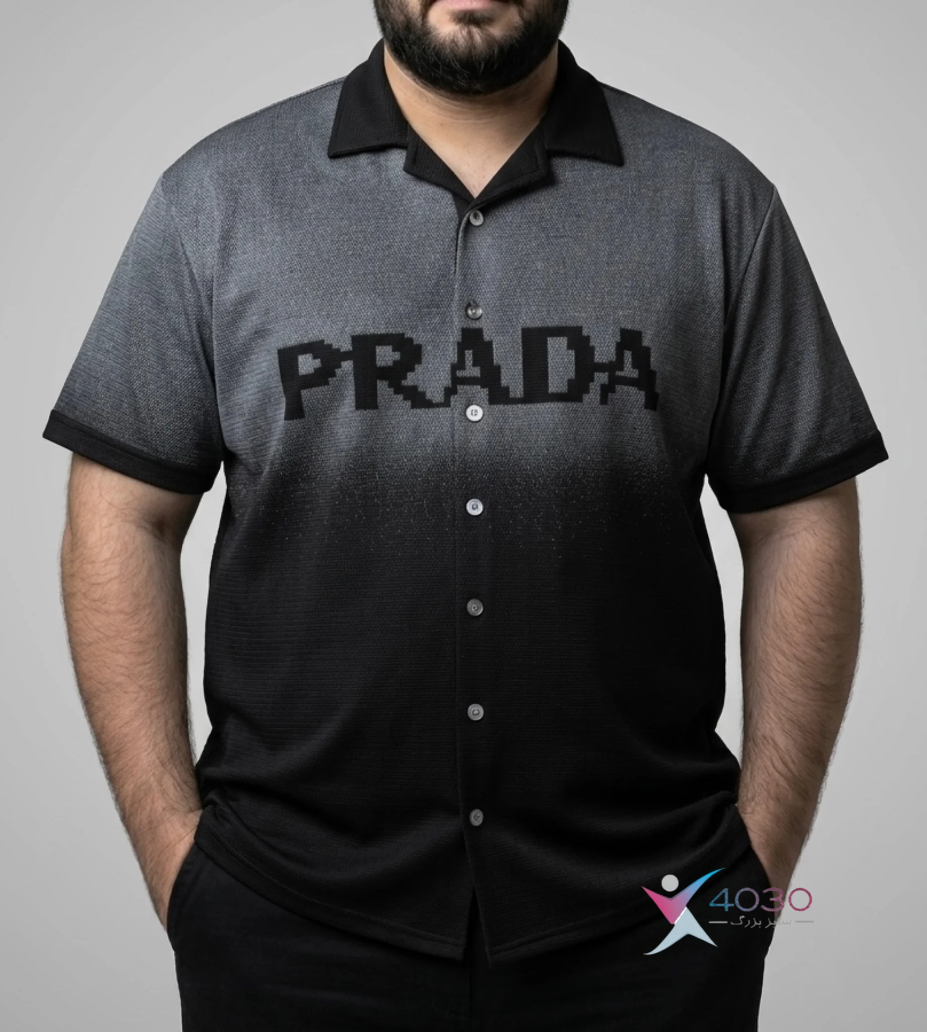 پیراهن یقه انگلیسی آستین کوتاه PRADA سایز بزرگ مردانه ( 2792 )