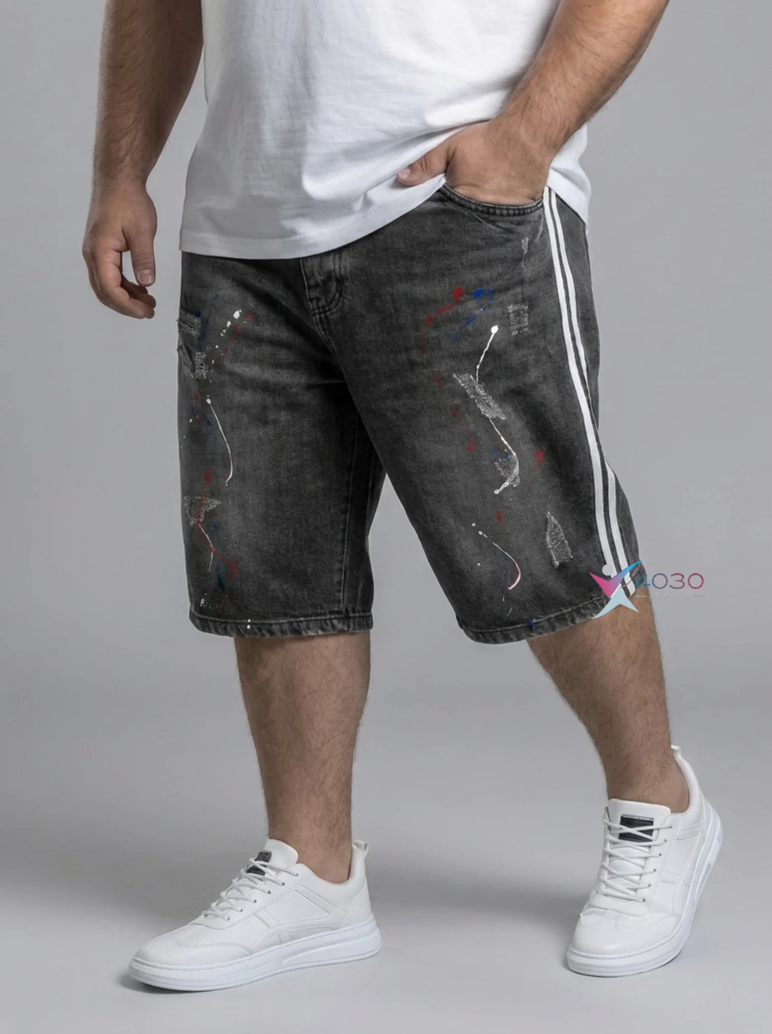 شلوارک جین DENIM SPLASH سایز بزرگ مردانه ( 3829 )